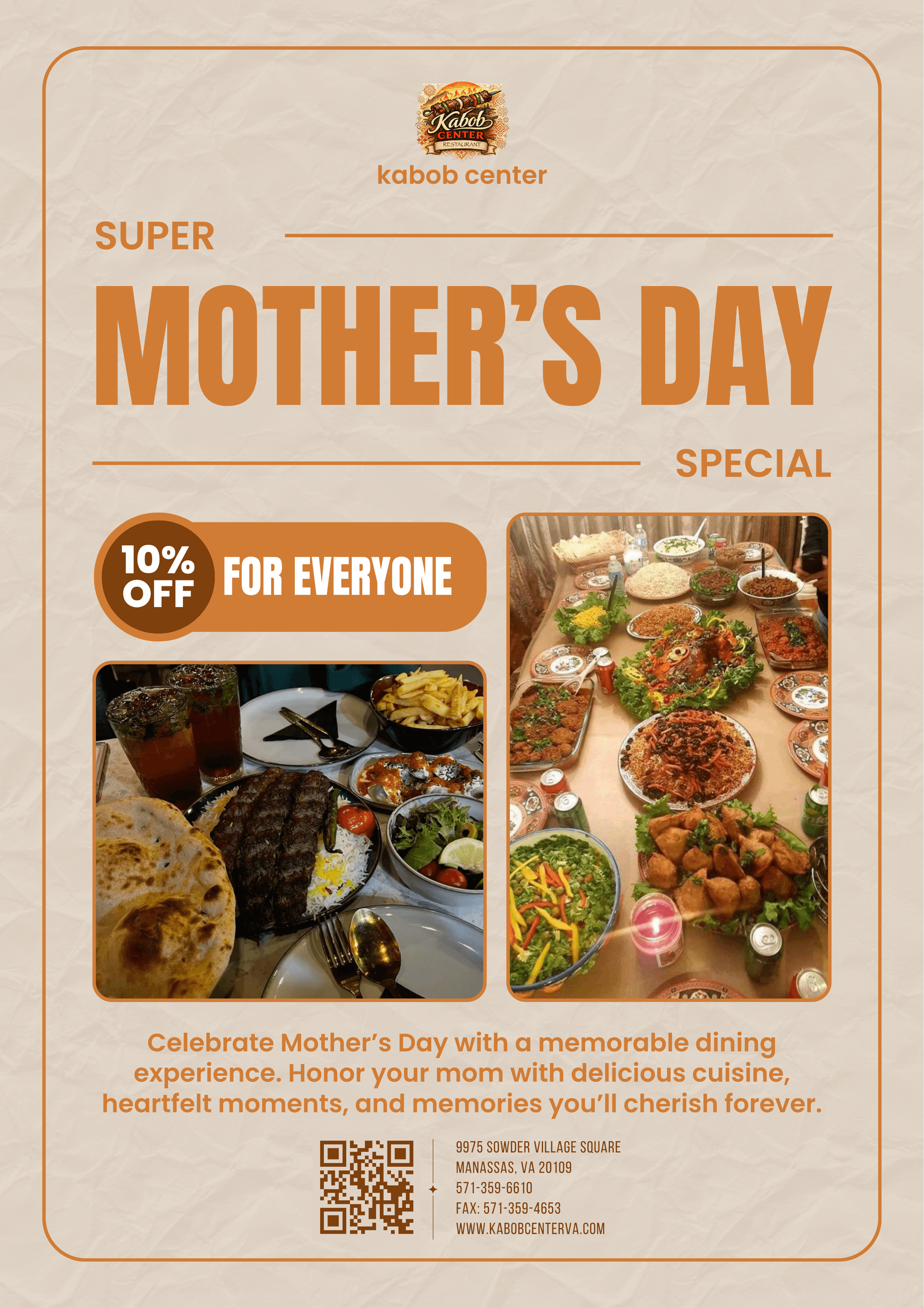 Kabob Center Mother's Day Special Banner